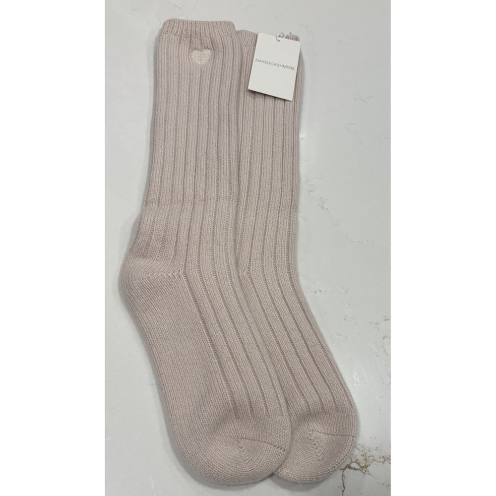 Naked Cashmere Ribbed Cashmere Socks Sandy Color Embroidered Heart M/L 8/10 NWT